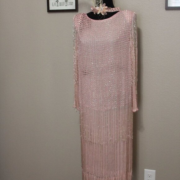 Vintage Womens Pink Beaded Silk Dress *with flaws* Size Medium - Picture 2 of 10